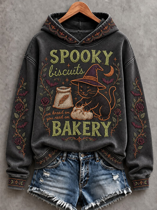 Women's Spooky Cat Printed Hoodie
