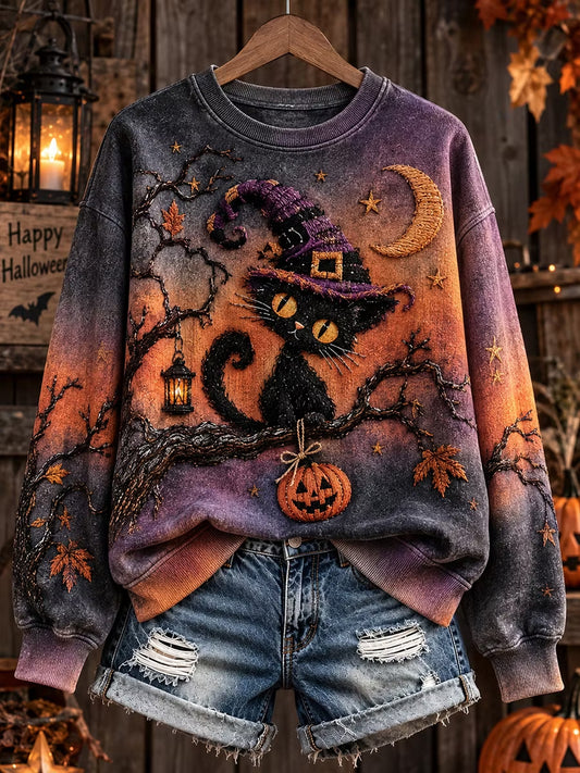 Women's Funny Halloween Witch Art Print Casual Sweatshirt