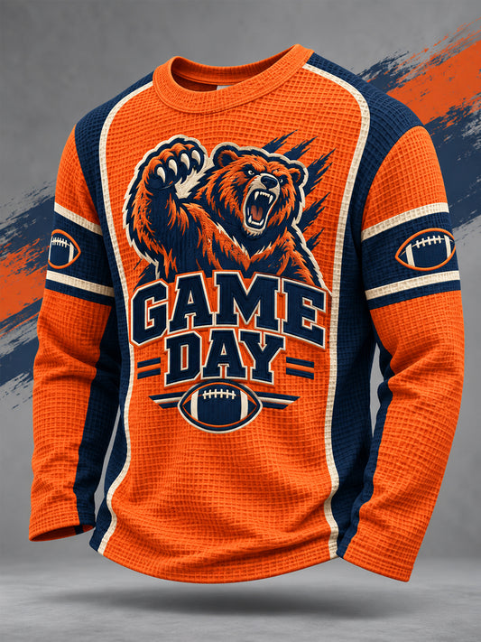 Men's Football Gameday Gift For Football Fans Casual Waffle Long Sleeve T-Shirt