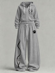 Women's Cute Cat Print Casual Set