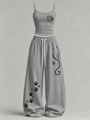 Women's Cute Cat Print Casual Set