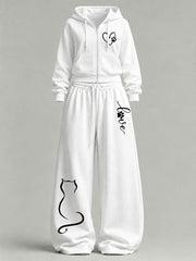 Women's Cute Cat Print Casual Set