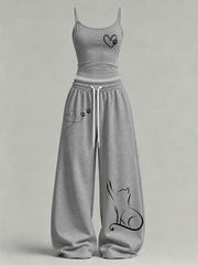 Women's Cute Cat Print Casual Set