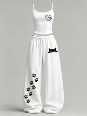 Women's Cute Cat Print Casual Set