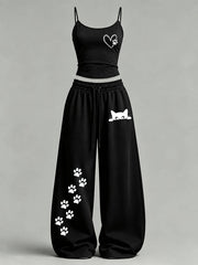 Women's Cute Cat Print Casual Set
