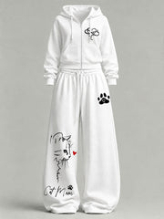 Women's Cute Cat Print Casual Set