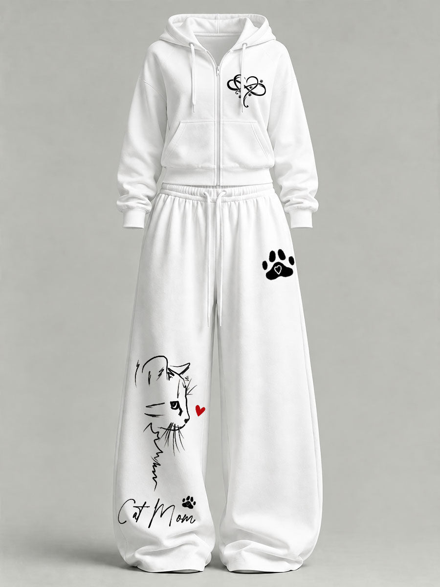 Women's Cute Cat Print Casual Set