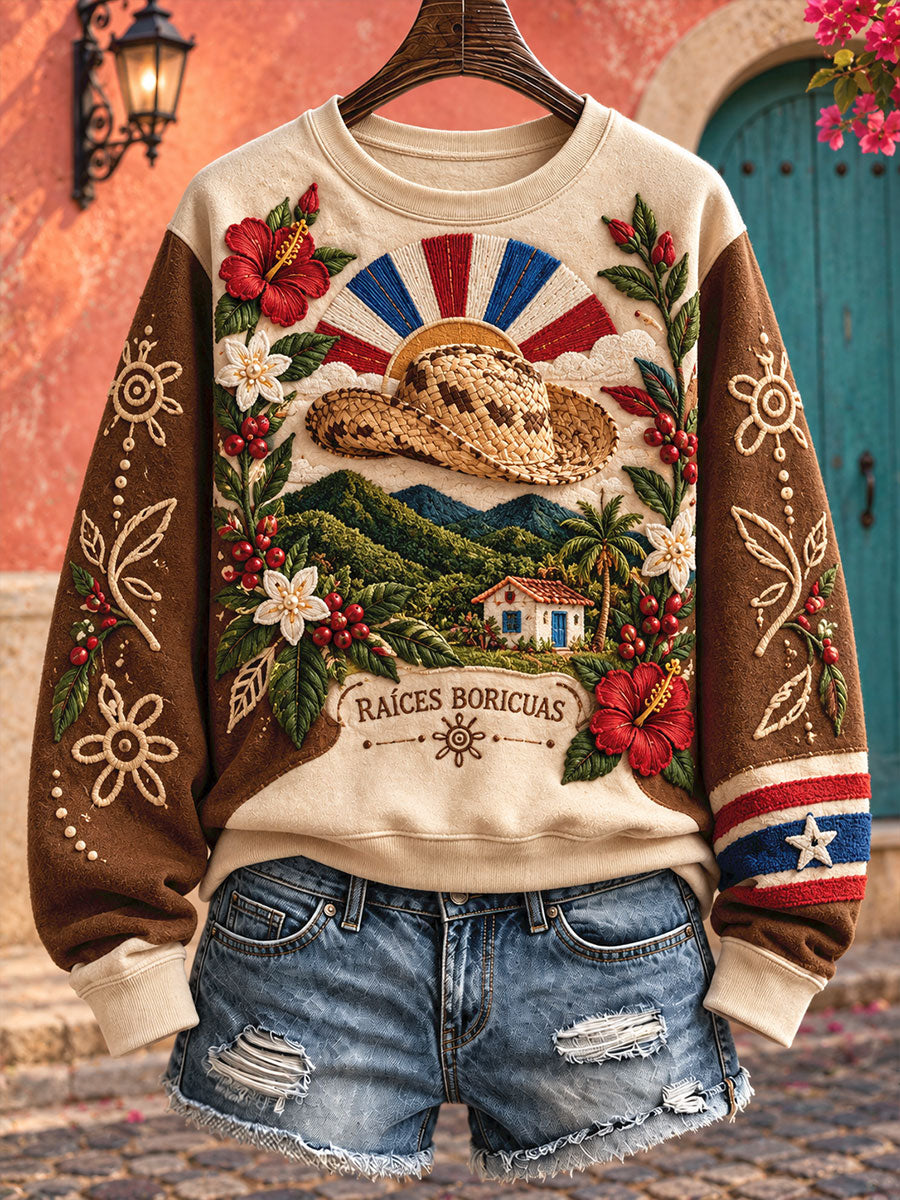 Women's Puerto Rico Boricua Art Printed Sweatshirt