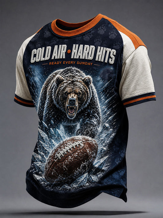 Men's Chicago Football Lover Bear Art Printed T-shirt