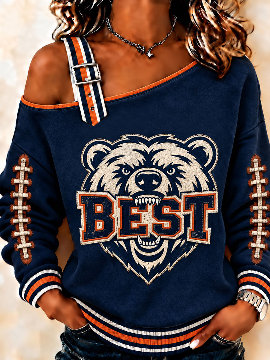 Women's Football Gameday Gift For Football Fans Print Casual Off-Shoulder Sweatshirt