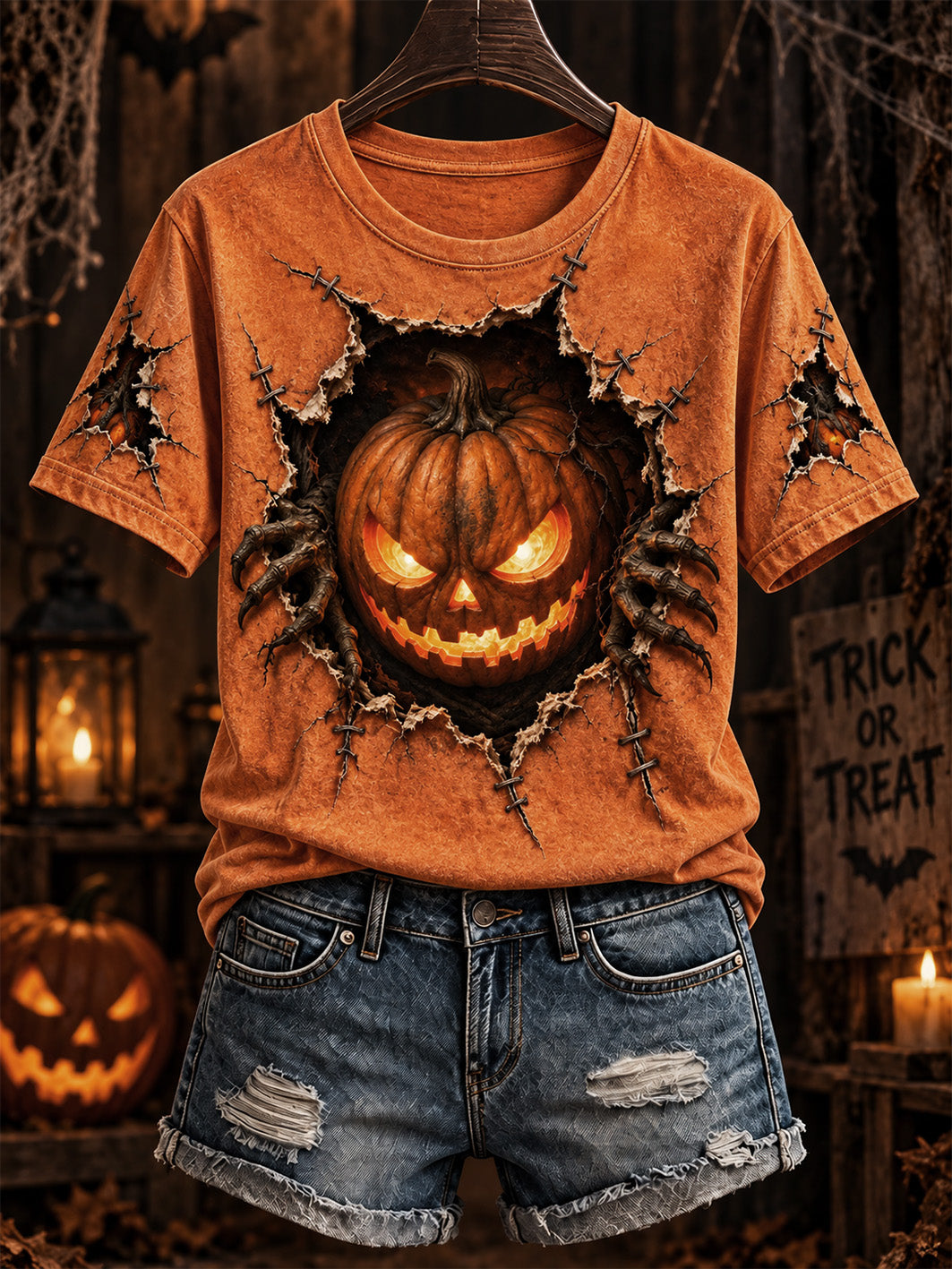 Women's Halloween-pattern printed casual short-sleeve T-shirt