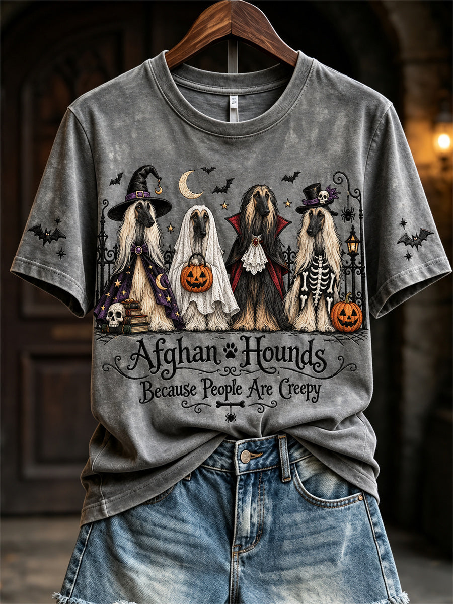Women's Afghan Hounds Because People Are Creepy Halloween Dogs Print short-sleeved T-shirt