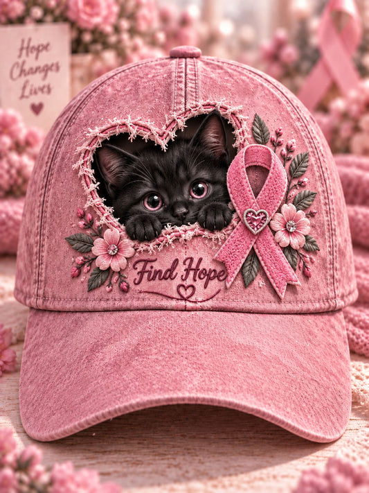 Breast Cancer Awareness Cat Print Casual Unisex Hat