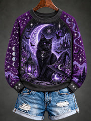 Women's Halloween Black Cat Raglan Sleeve Sweatshirt