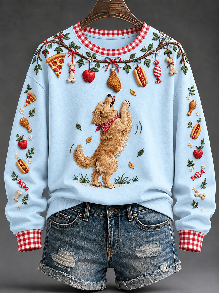 Women's "Every Pet’s Thanksgiving Dream" Golden Retriever Print Casual Sweatshirt