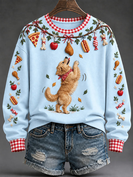 Women's "Every Pet’s Thanksgiving Dream" Golden Retriever Print Casual Sweatshirt