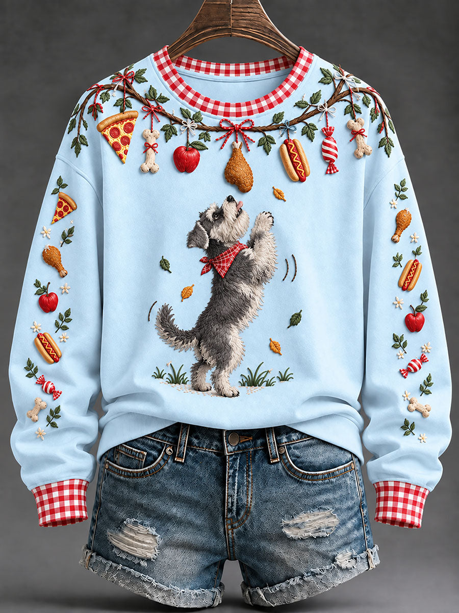 Women's "Every Pet’s Thanksgiving Dream" Schnauzer Print Casual Sweatshirt