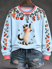 Women's "Every Pet’s Thanksgiving Dream" Siamese Cat Print Casual Sweatshirt