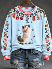 Women's "Every Pet’s Thanksgiving Dream" Ragdoll Cat Print Casual Sweatshirt