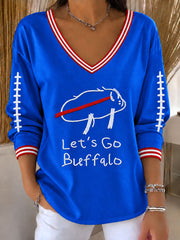 Women's Go Buffalo Football Fans Lovers Gameday Casual V-Neck T-Shirt