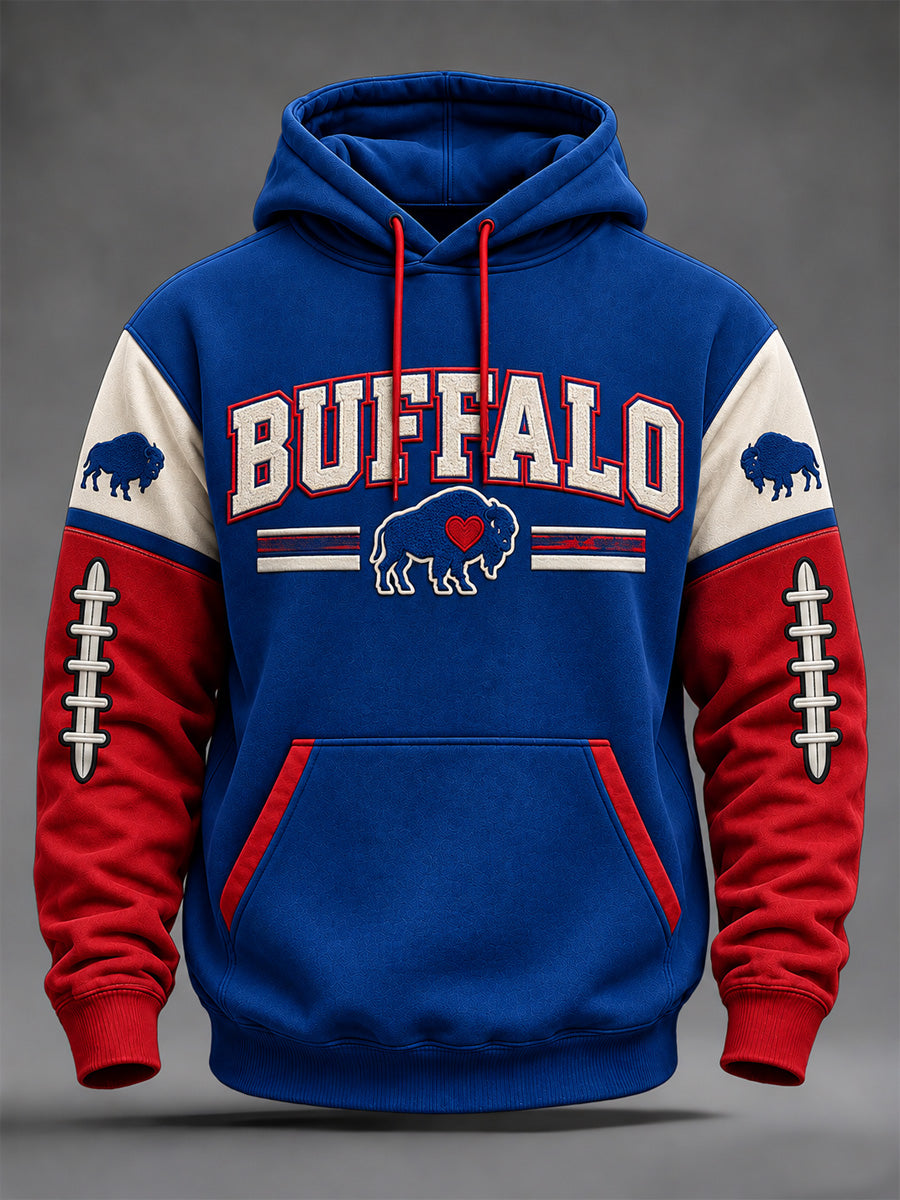 Men's Football Lover Buffalo Print Oversized Drop-Shoulder Hoodie With Pockets