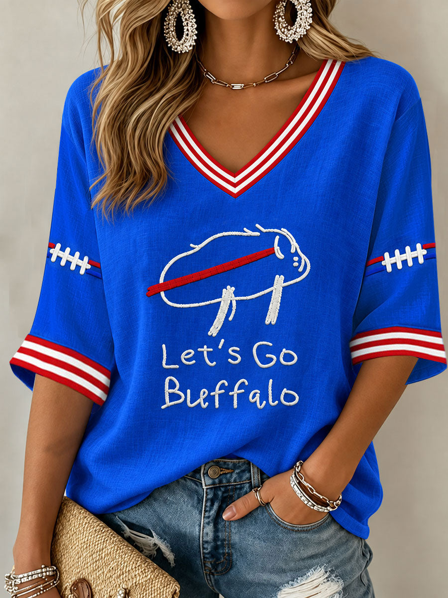 Women's Go Buffalo Football Fans Lovers Gameday Casual V-Neck T-Shirt