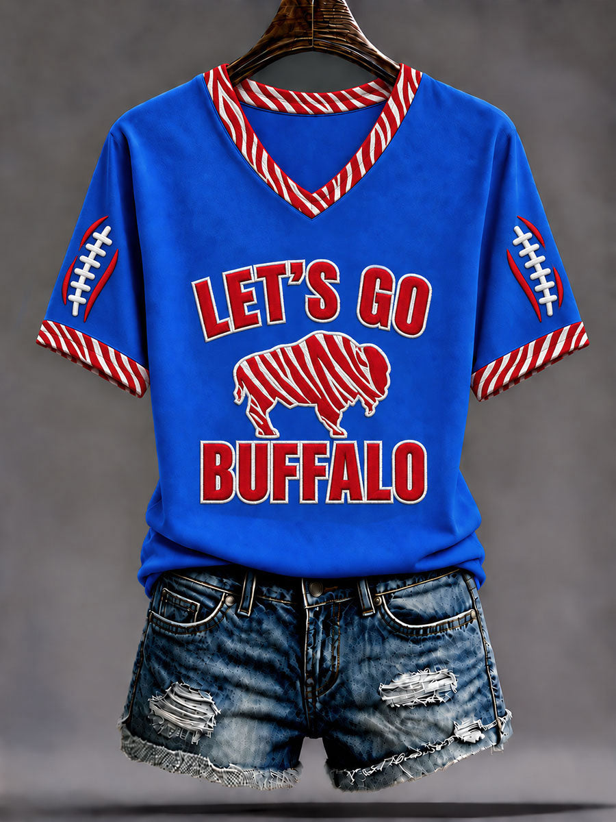 Women's Go Buffalo Football Fans Lovers Gameday Casual Short-Sleeved T-shirt