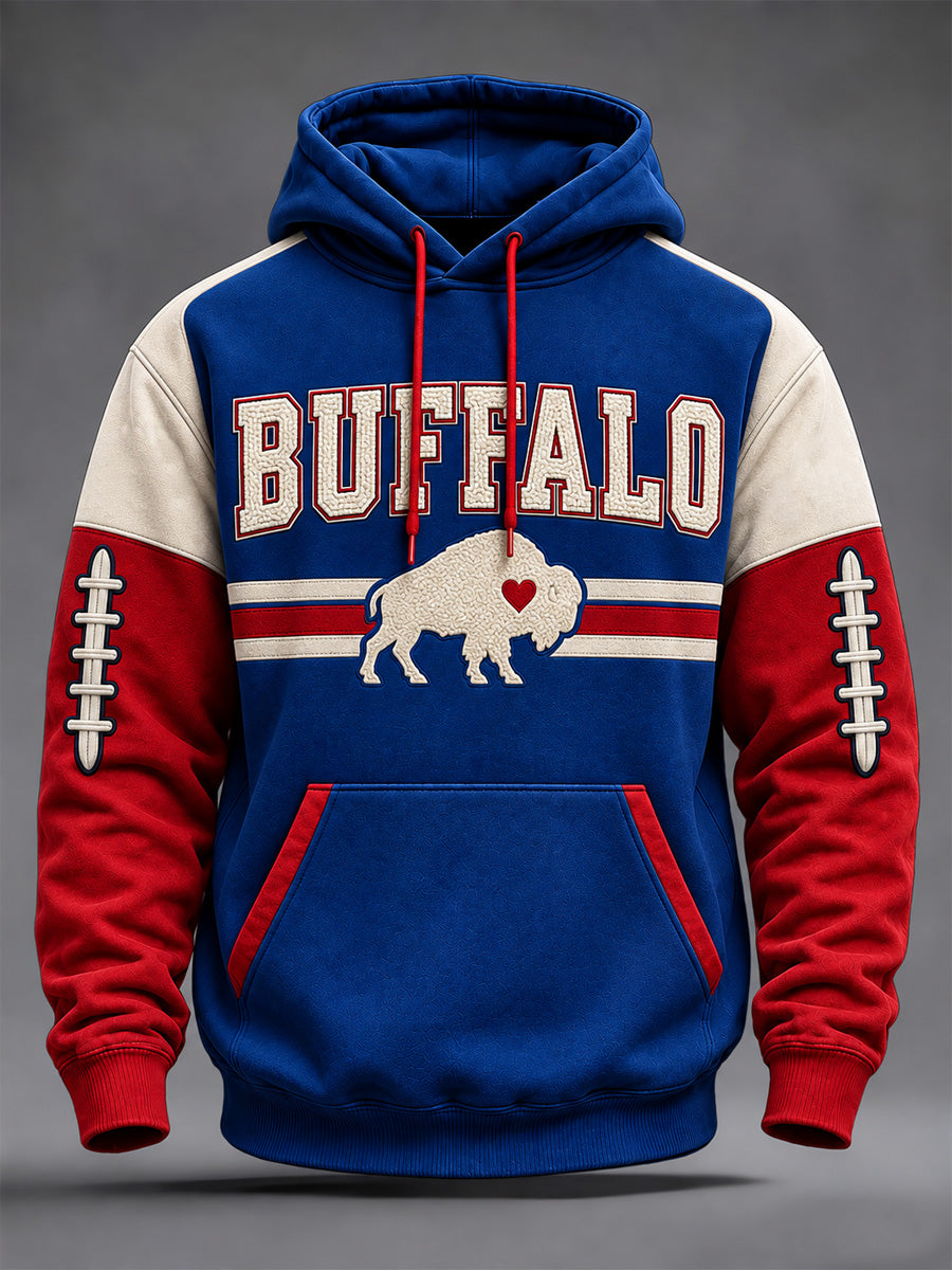 Men's Football Lover Buffalo Print Oversized Drop-Shoulder Hoodie With Pockets