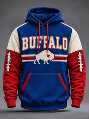 Men's Football Lover Buffalo Print Oversized Drop-Shoulder Hoodie With Pockets