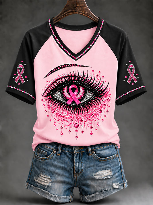 Women's Breast Cancer Awareness Pink Ribbon Support Short Sleeve T-shirt