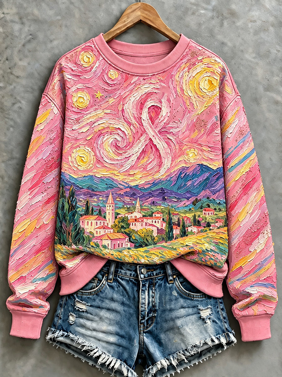 Women's Pink Oil Painting Breast Cancer Awareness Sweatshirt