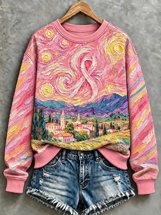 Women's Pink Oil Painting Breast Cancer Awareness Sweatshirt