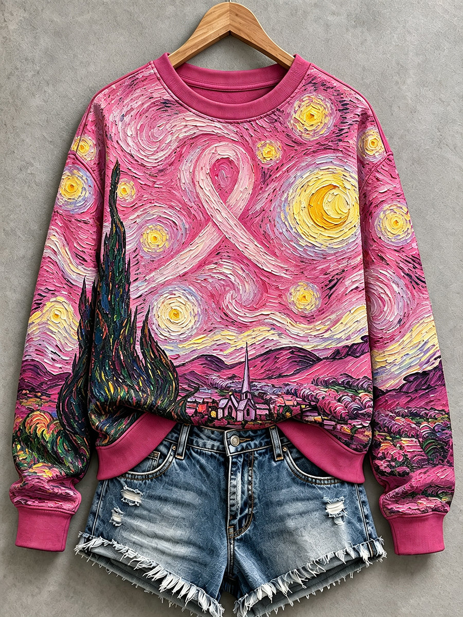 Women's Pink Oil Painting Breast Cancer Awareness Sweatshirt