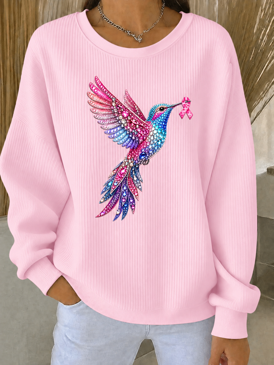Women's Breast Cancer Ribbed Round-Neck Sweatshirt