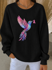 Women's Breast Cancer Ribbed Round-Neck Sweatshirt