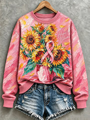 Women's Pink Oil Painting Breast Cancer Awareness Sweatshirt