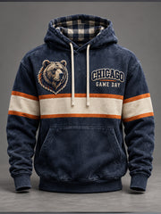 Men's Chicago Football Lover Bear Art Printed Hoodie