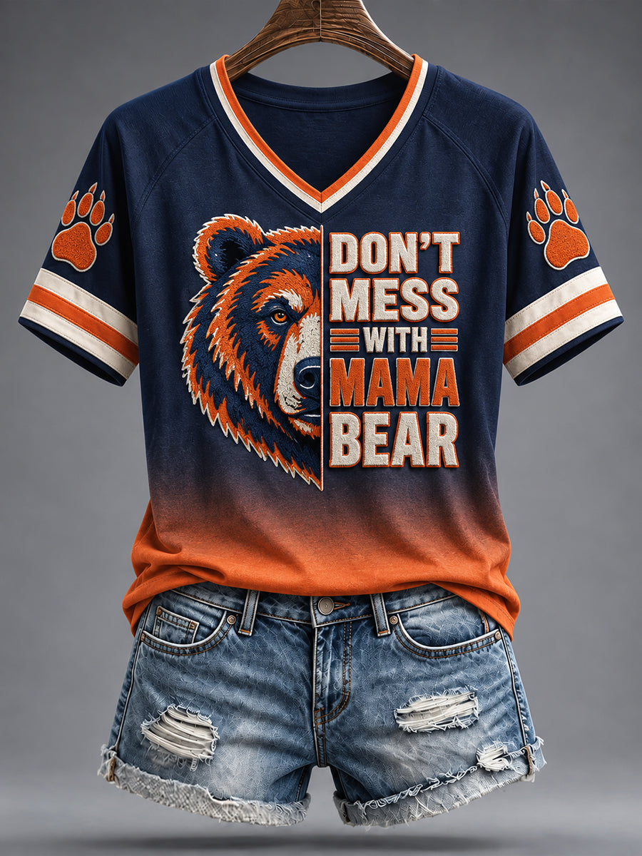 Women's Chicago Football Lover Bear Art Printed T-shirt