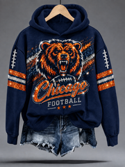 Women's Chicago Football Lover Bear Art Printed Regular Sweatshirt