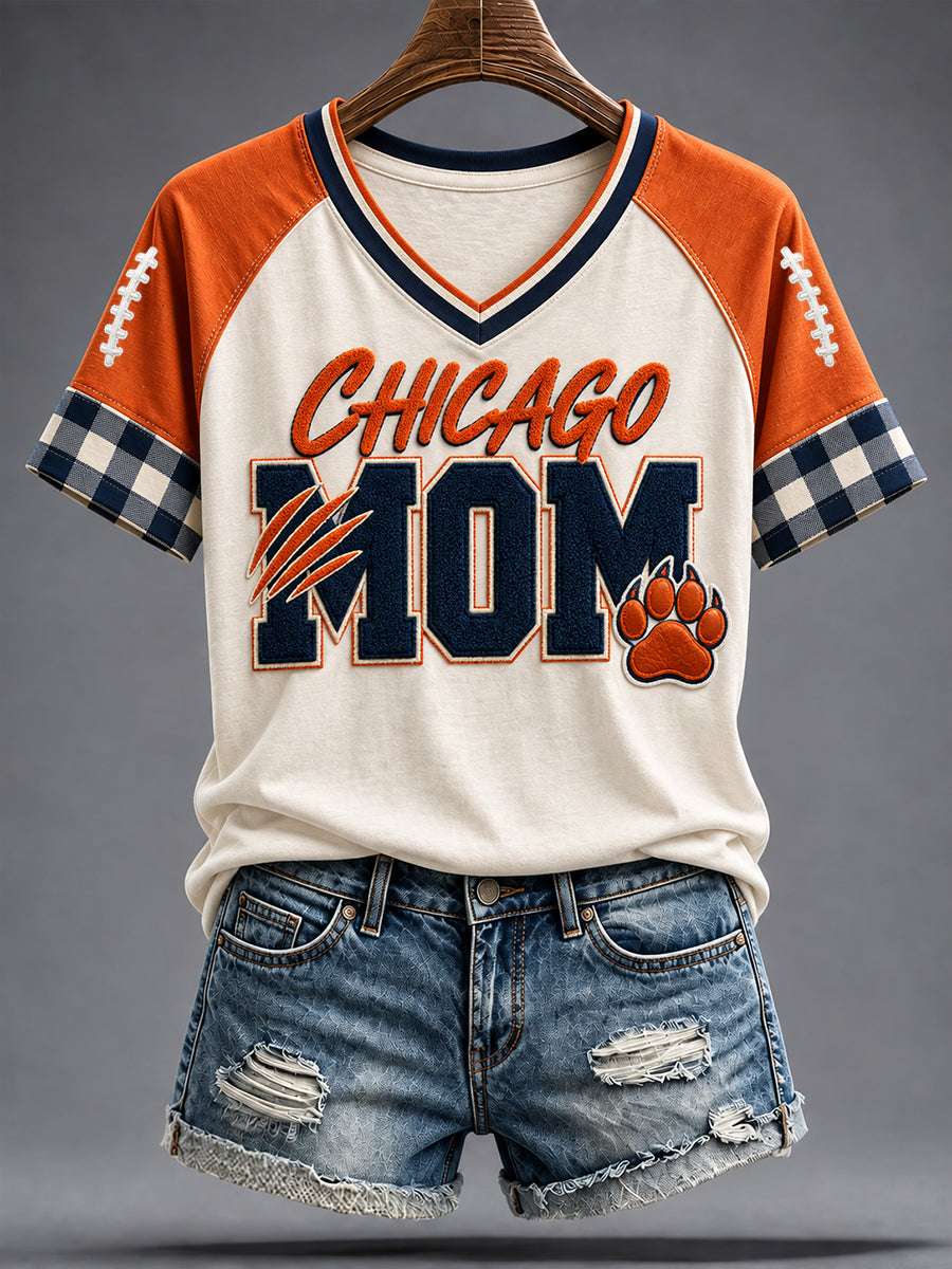 Women's Chicago Football Lover Bear Art Printed T-shirt