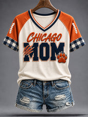 Women's Chicago Football Lover Bear Art Printed T-shirt