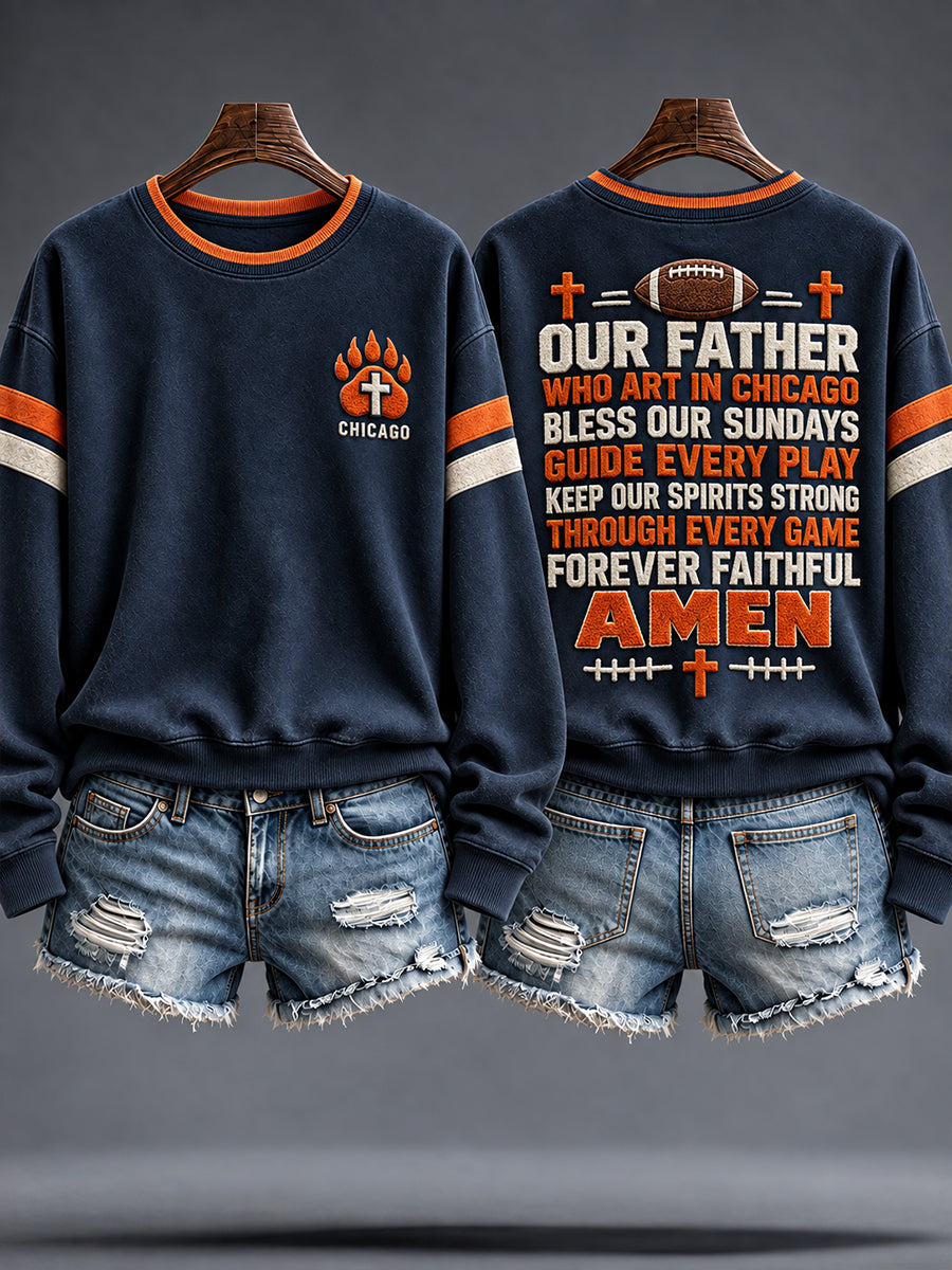 Women's Chicago Football Lover Bear Art Printed Sweatshirt