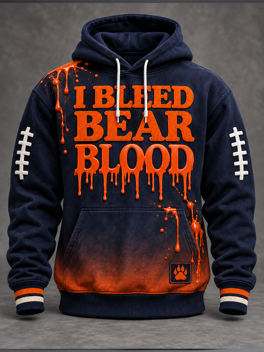 Men's Chicago Football Lover Bear Art Printed Hoodie