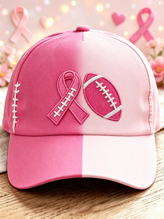 Unisex Tackle Breast Cancer Pink Ribbon & Football Print Breast Cancer Awareness Hat