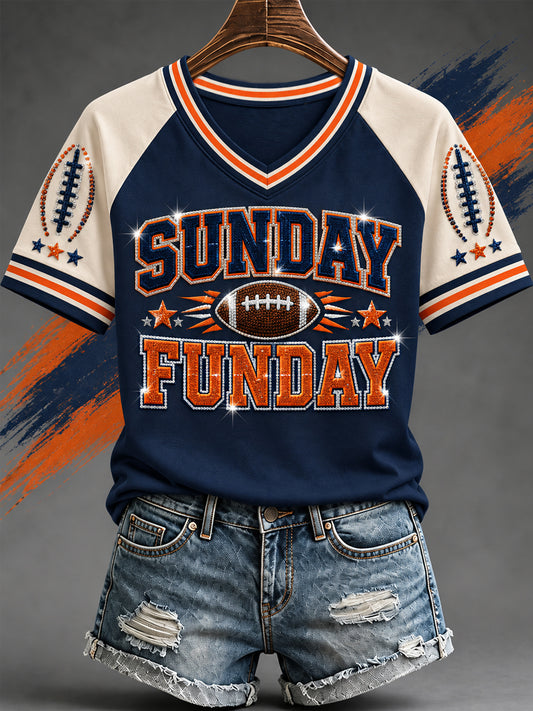 Women's Football Gameday Gift For Football Fans Casual V-Neck Tee