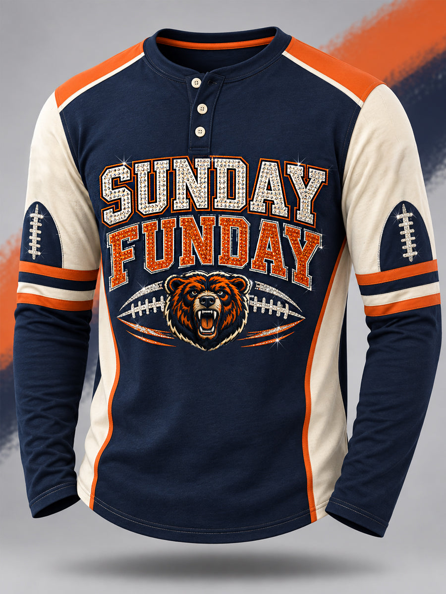 Men's Sunday Funday Football Gameday Gift For Football Fans Casual Buttons Long Sleeve T-Shirt
