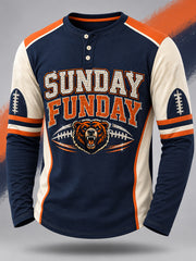Men's Sunday Funday Football Gameday Gift For Football Fans Casual Buttons Long Sleeve T-Shirt