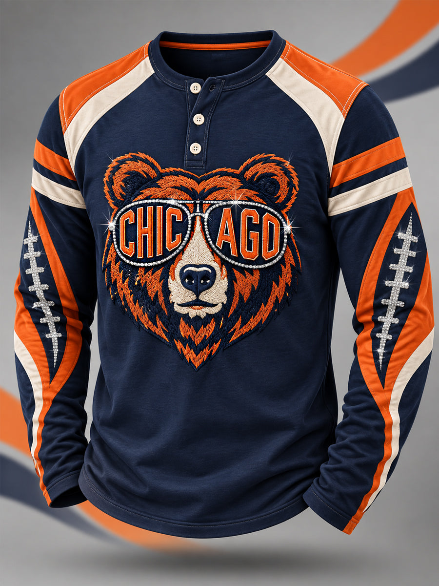 Men's Football Gameday Gift For Football Fans Casual Buttons Long Sleeve T-Shirt