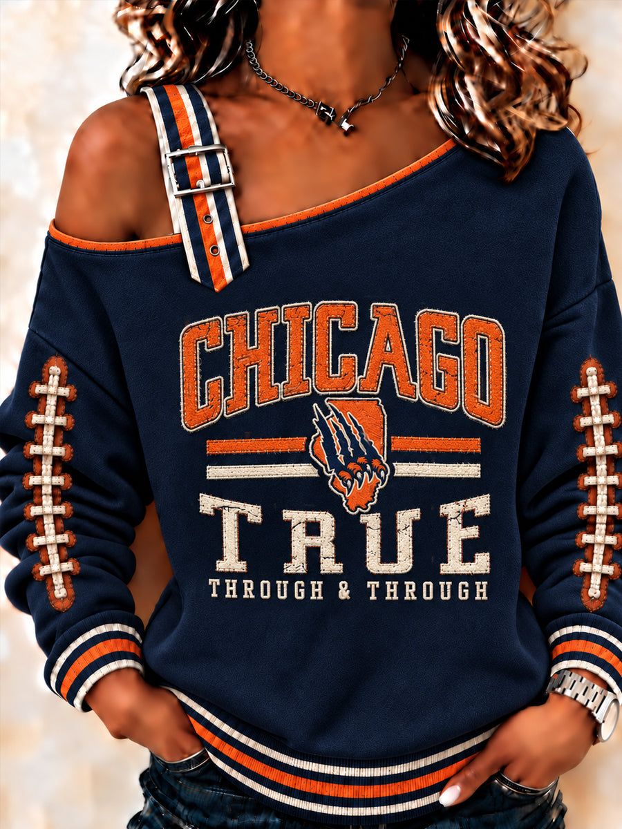 Women's Football Gameday Gift For Football Fans Print Casual Off-Shoulder Sweatshirt