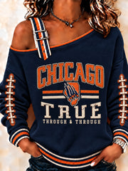 Women's Football Gameday Gift For Football Fans Print Casual Off-Shoulder Sweatshirt